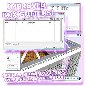 Conservatories software now boasts extended box gutter functionality.