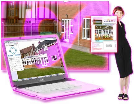 Step 3. Shows the final result for the customer. The amazing life-like 3D photo impression shown on a laptop and on a report using ComfortableConservatories.