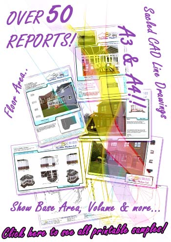 ComfortableConservatories reports with volumes, dimensions, base size & more in landscape & portrait modes!