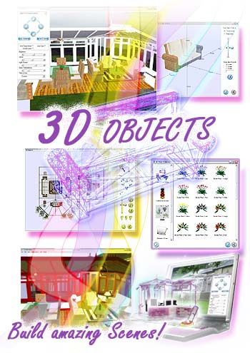add extra 3D objects either inside or outside of the conservatory within ComfortableConservatories.