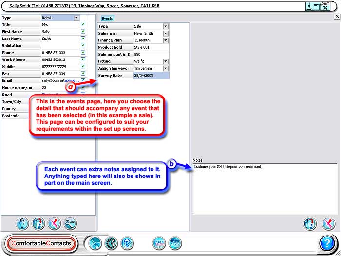 This is 'Event' page from Comfortable Contacts CRM system. This is where you can assign events against a lead, e.g. a sale, a phone call received or sent etc.